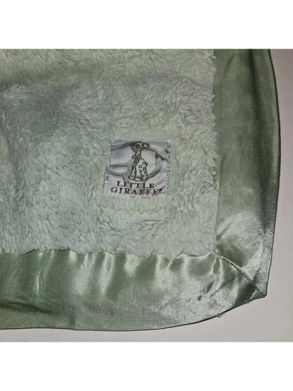 Little Giraffe Green Square Baby Lovey Fleece Satin Trim